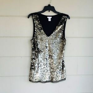Sequin silver and black top by Caché